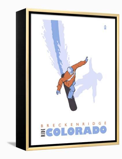 Breckenridge, Colorado, Stylized Snowboarder-Lantern Press-Framed Stretched Canvas