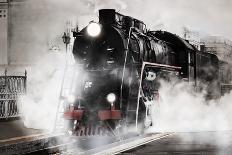 Retro Steam Train.-Breev Sergey-Framed Premier Image Canvas