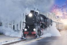 Retro Steam Train.-Breev Sergey-Framed Premier Image Canvas