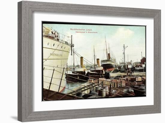 Bremerhaven, Norddeutscher Lloyd, Hafenbetrieb, Schiffe-null-Framed Giclee Print