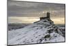 Brentor Church on a snowy outcrop on a winter morning, Dartmoor, Devon, England-Adam Burton-Mounted Photographic Print