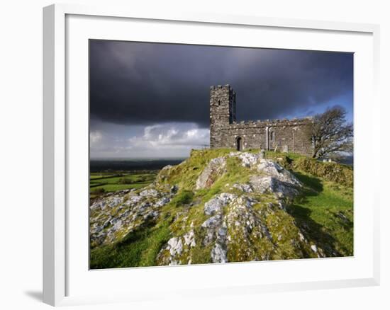 Brentor Church with Storm Clouds Behind, Evening View, Dartmoor Np, Devon, Uk. October 2008-Ross Hoddinott-Framed Photographic Print