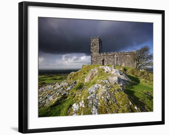 Brentor Church with Storm Clouds Behind, Evening View, Dartmoor Np, Devon, Uk. October 2008-Ross Hoddinott-Framed Photographic Print