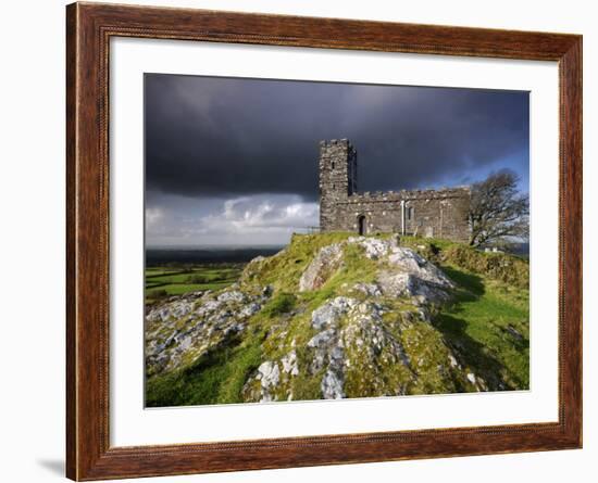 Brentor Church with Storm Clouds Behind, Evening View, Dartmoor Np, Devon, Uk. October 2008-Ross Hoddinott-Framed Photographic Print