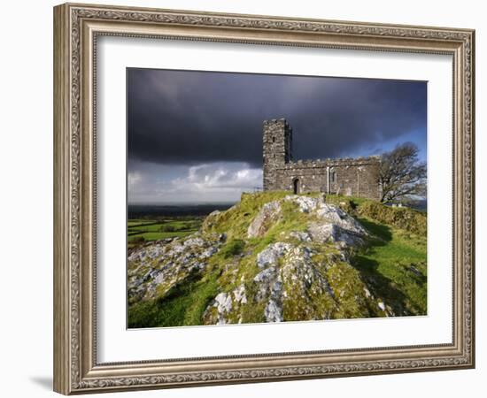 Brentor Church with Storm Clouds Behind, Evening View, Dartmoor Np, Devon, Uk. October 2008-Ross Hoddinott-Framed Photographic Print