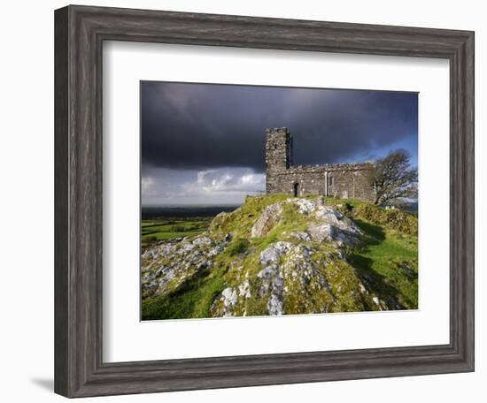 Brentor Church with Storm Clouds Behind, Evening View, Dartmoor Np, Devon, Uk. October 2008-Ross Hoddinott-Framed Photographic Print