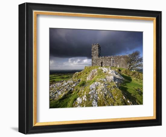 Brentor Church with Storm Clouds Behind, Evening View, Dartmoor Np, Devon, Uk. October 2008-Ross Hoddinott-Framed Photographic Print