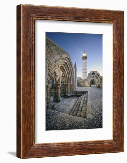 Bretagne, Phare Saint Mathieu Et Porche De L'Eglise Notre Dame De Grâce-Philippe Manguin-Framed Photographic Print