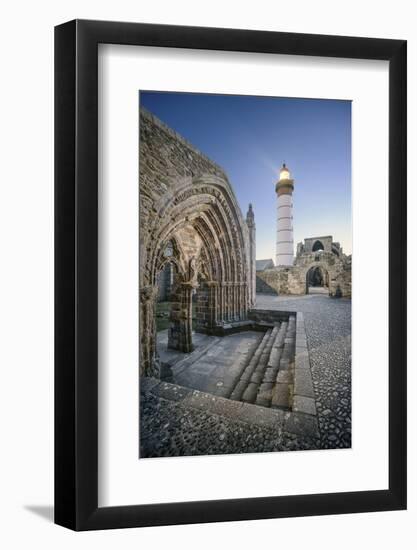 Bretagne, Phare Saint Mathieu Et Porche De L'Eglise Notre Dame De Grâce-Philippe Manguin-Framed Photographic Print