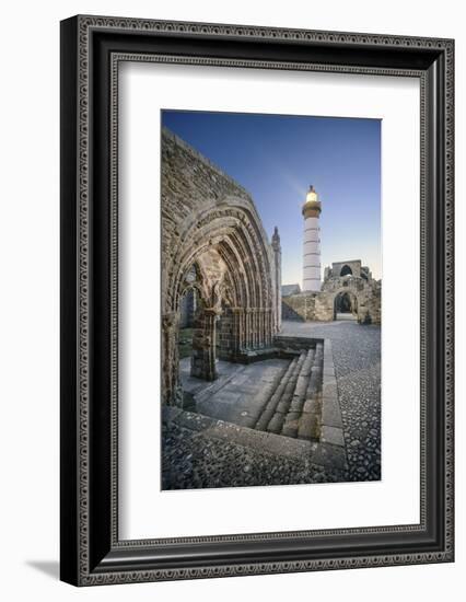 Bretagne, Phare Saint Mathieu Et Porche De L'Eglise Notre Dame De Grâce-Philippe Manguin-Framed Photographic Print