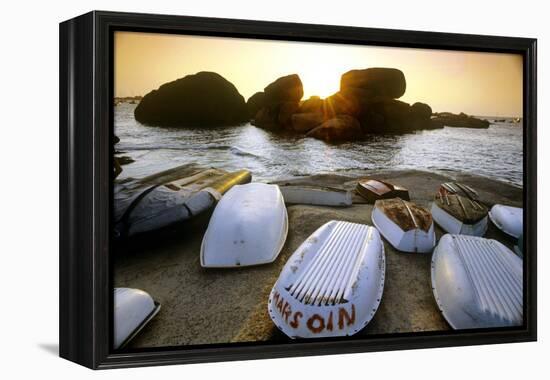 Bretagne, Sea, Rocks and Boats on the Beach at Ploumanach-Marcel Malherbe-Framed Premier Image Canvas