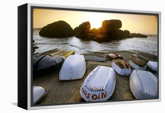 Bretagne, Sea, Rocks and Boats on the Beach at Ploumanach-Marcel Malherbe-Framed Premier Image Canvas