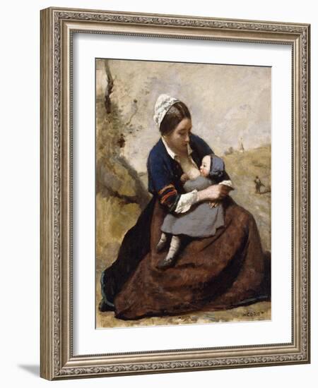 Breton Breastfeeding her Child-Jean-Baptiste-Camille Corot-Framed Giclee Print