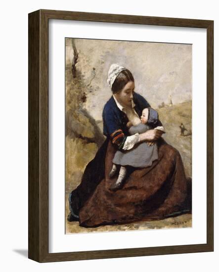 Breton Breastfeeding her Child-Jean-Baptiste-Camille Corot-Framed Giclee Print