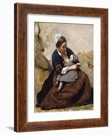 Breton Breastfeeding her Child-Jean-Baptiste-Camille Corot-Framed Giclee Print