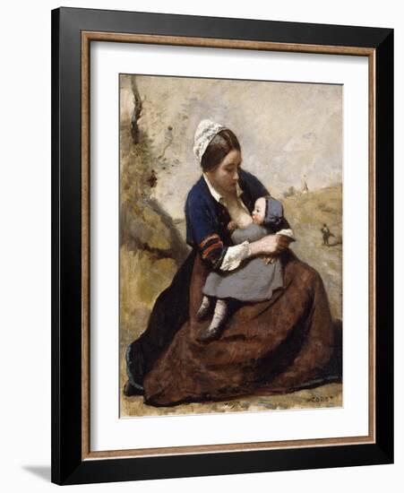 Breton Breastfeeding her Child-Jean-Baptiste-Camille Corot-Framed Giclee Print