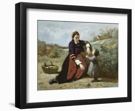 Breton Woman and Her Little Girl, 1855-65-Jean-Baptiste-Camille Corot-Framed Giclee Print