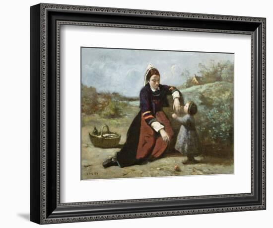 Breton Woman and Her Little Girl, 1855-65-Jean-Baptiste-Camille Corot-Framed Giclee Print