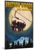 Bretton Woods, NH - Ski Lift and Full Moon-Lantern Press-Mounted Art Print