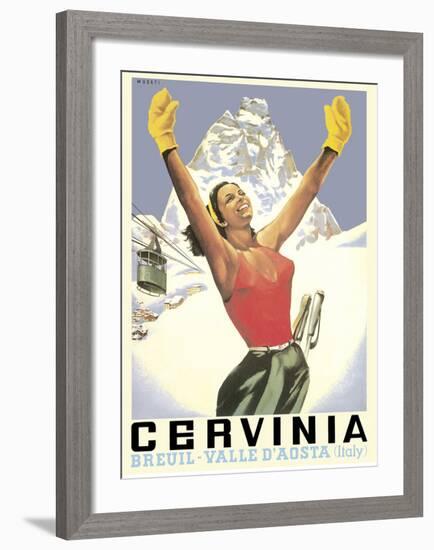 Breuil-Cervinia, Italy - Skier at Alpine Sky Resort - Valle D’Aosta (Aosta Valley)-Arnaldo Musati-Framed Giclee Print