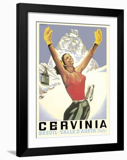 Breuil-Cervinia, Italy - Skier at Alpine Sky Resort - Valle D’Aosta (Aosta Valley)-Arnaldo Musati-Framed Giclee Print