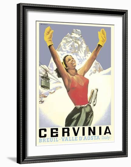 Breuil-Cervinia, Italy - Skier at Alpine Sky Resort - Valle D’Aosta (Aosta Valley)-Arnaldo Musati-Framed Giclee Print