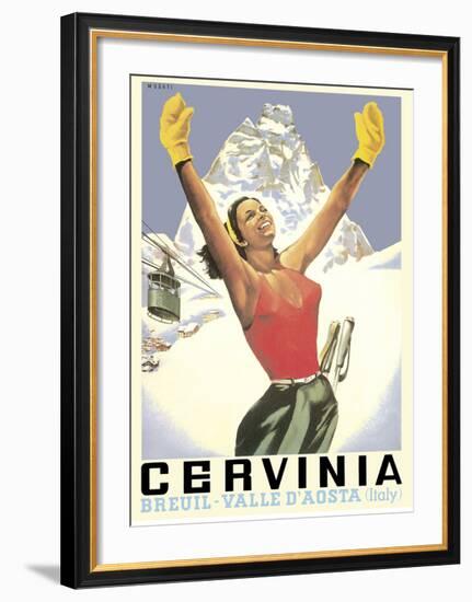 Breuil-Cervinia, Italy - Skier at Alpine Sky Resort - Valle D’Aosta (Aosta Valley)-Arnaldo Musati-Framed Giclee Print