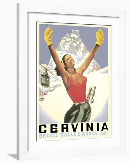 Breuil-Cervinia, Italy - Skier at Alpine Sky Resort - Valle D’Aosta (Aosta Valley)-Arnaldo Musati-Framed Giclee Print