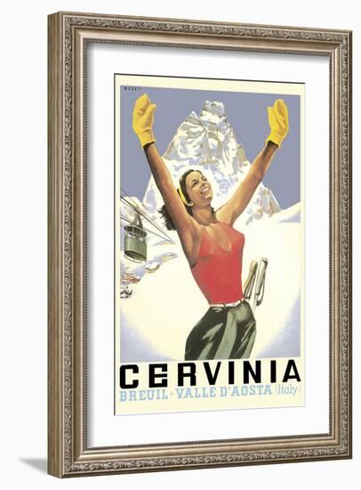 Breuil-Cervinia, Italy - Skier at Alpine Sky Resort - Valle D’Aosta (Aosta Valley)-Arnaldo Musati-Framed Art Print