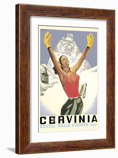 Breuil-Cervinia, Italy - Skier at Alpine Sky Resort - Valle D’Aosta (Aosta Valley)-Arnaldo Musati-Framed Art Print