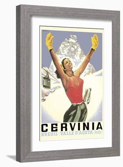 Breuil-Cervinia, Italy - Skier at Alpine Sky Resort - Valle D’Aosta (Aosta Valley)-Arnaldo Musati-Framed Art Print