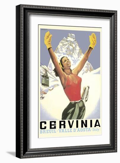 Breuil-Cervinia, Italy - Skier at Alpine Sky Resort - Valle D’Aosta (Aosta Valley)-Arnaldo Musati-Framed Art Print