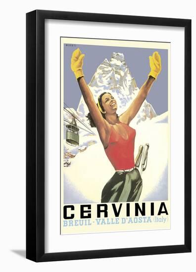 Breuil-Cervinia, Italy - Skier at Alpine Sky Resort - Valle D’Aosta (Aosta Valley)-Arnaldo Musati-Framed Art Print