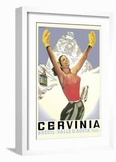 Breuil-Cervinia, Italy - Skier at Alpine Sky Resort - Valle D’Aosta (Aosta Valley)-Arnaldo Musati-Framed Art Print