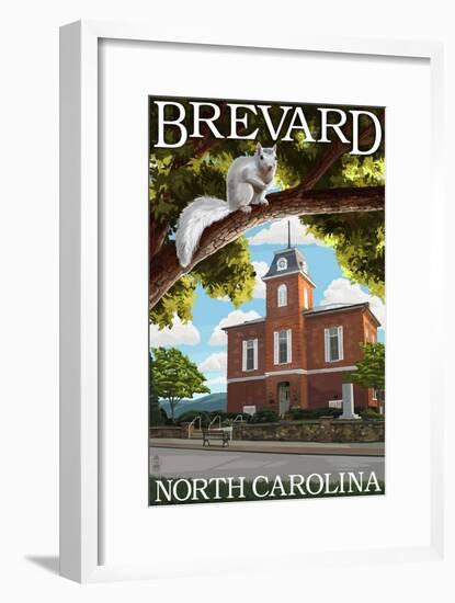 Brevard, North Carolina - Courthouse and White Squirrel-Lantern Press-Framed Art Print