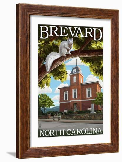 Brevard, North Carolina - Courthouse and White Squirrel-Lantern Press-Framed Art Print