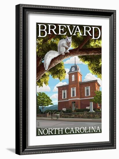 Brevard, North Carolina - Courthouse and White Squirrel-Lantern Press-Framed Art Print