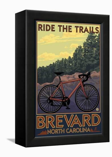 Brevard, North Carolina - Ride the Trails Bicycle-Lantern Press-Framed Stretched Canvas