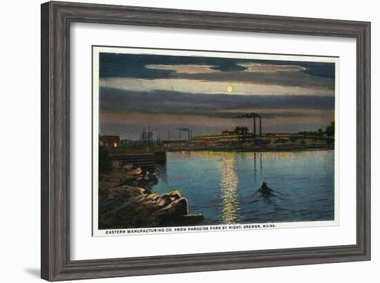 Brewer, Maine, Paradise Park View of Eastern Manufacturing Co. at Night-Lantern Press-Framed Art Print