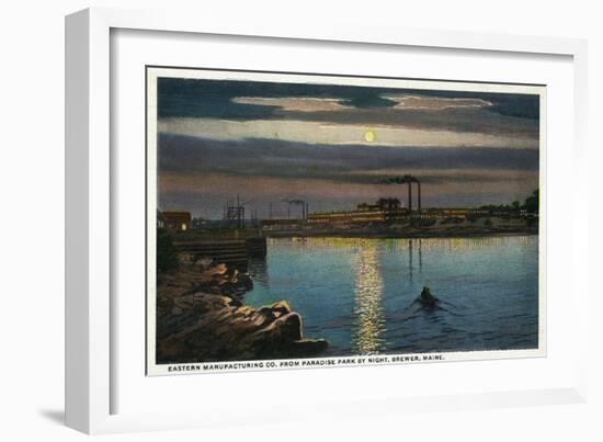 Brewer, Maine, Paradise Park View of Eastern Manufacturing Co. at Night-Lantern Press-Framed Art Print