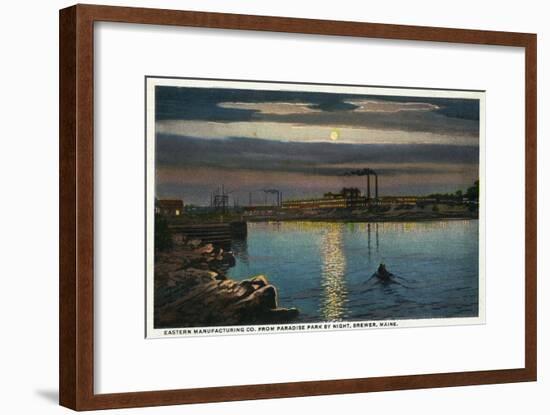 Brewer, Maine, Paradise Park View of Eastern Manufacturing Co. at Night-Lantern Press-Framed Art Print