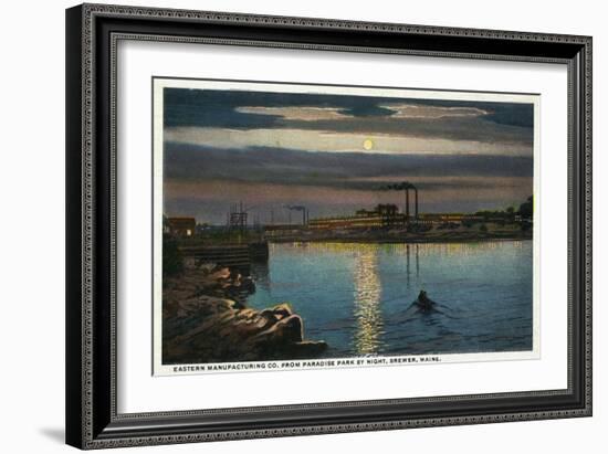 Brewer, Maine, Paradise Park View of Eastern Manufacturing Co. at Night-Lantern Press-Framed Art Print