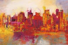 Abstract NYC Skyline at Night-Brian Carter-Framed Stretched Canvas