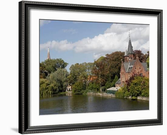 Brick Church on Minnewater Lake, Bruges, Belgium-Kymri Wilt-Framed Photographic Print