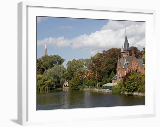 Brick Church on Minnewater Lake, Bruges, Belgium-Kymri Wilt-Framed Photographic Print