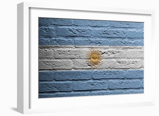 Brick Wall With A Painting Of A Flag, Argentina-Micha Klootwijk-Framed Art Print