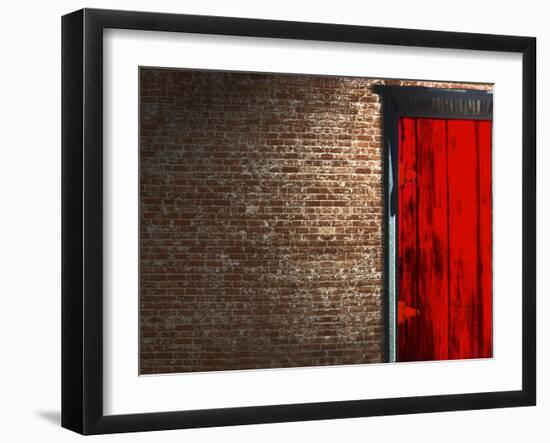 Brick Wall with a Red Door-null-Framed Photographic Print