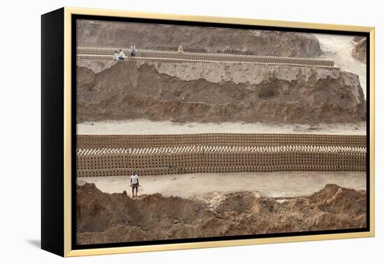 Brick Workers Amongst Hand Made Bricks, Rajasthan, India-Annie Owen-Framed Premier Image Canvas