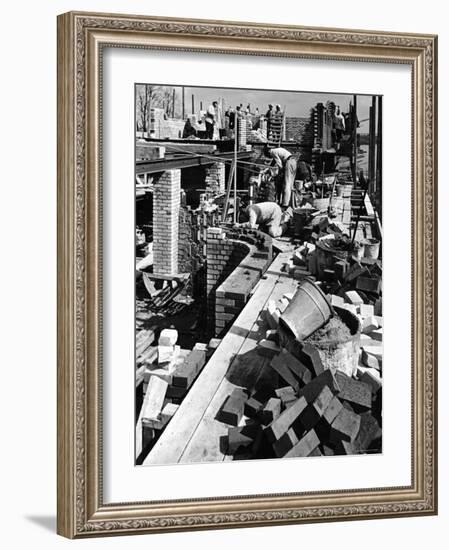 Bricklayers Constructing a Building-null-Framed Photographic Print