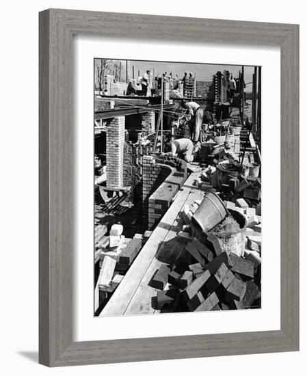 Bricklayers Constructing a Building-null-Framed Photographic Print